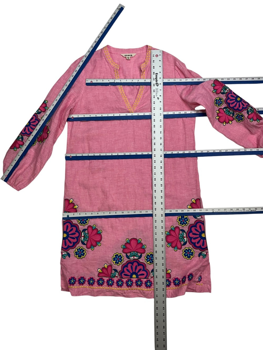 Boden Cleo Linen Dress 12L Pink Floral Embroidered Resortwear MISSING BELT - Picture 9 of 16